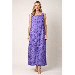 Silk Purple Floral Midi Dress 10 Square Neck Boho Luxe Sleeveless Luxury Wedding
